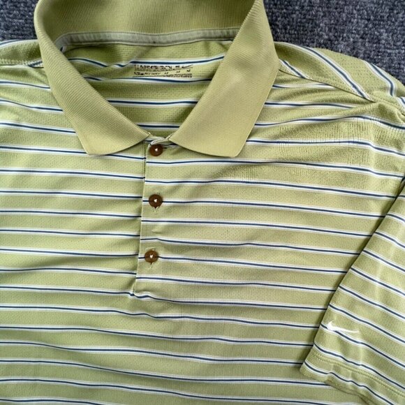 Nike Golf Men Medium Polo Shirt Green Stripe Short Sleeve Stretch Breathable - Picture 1 of 16